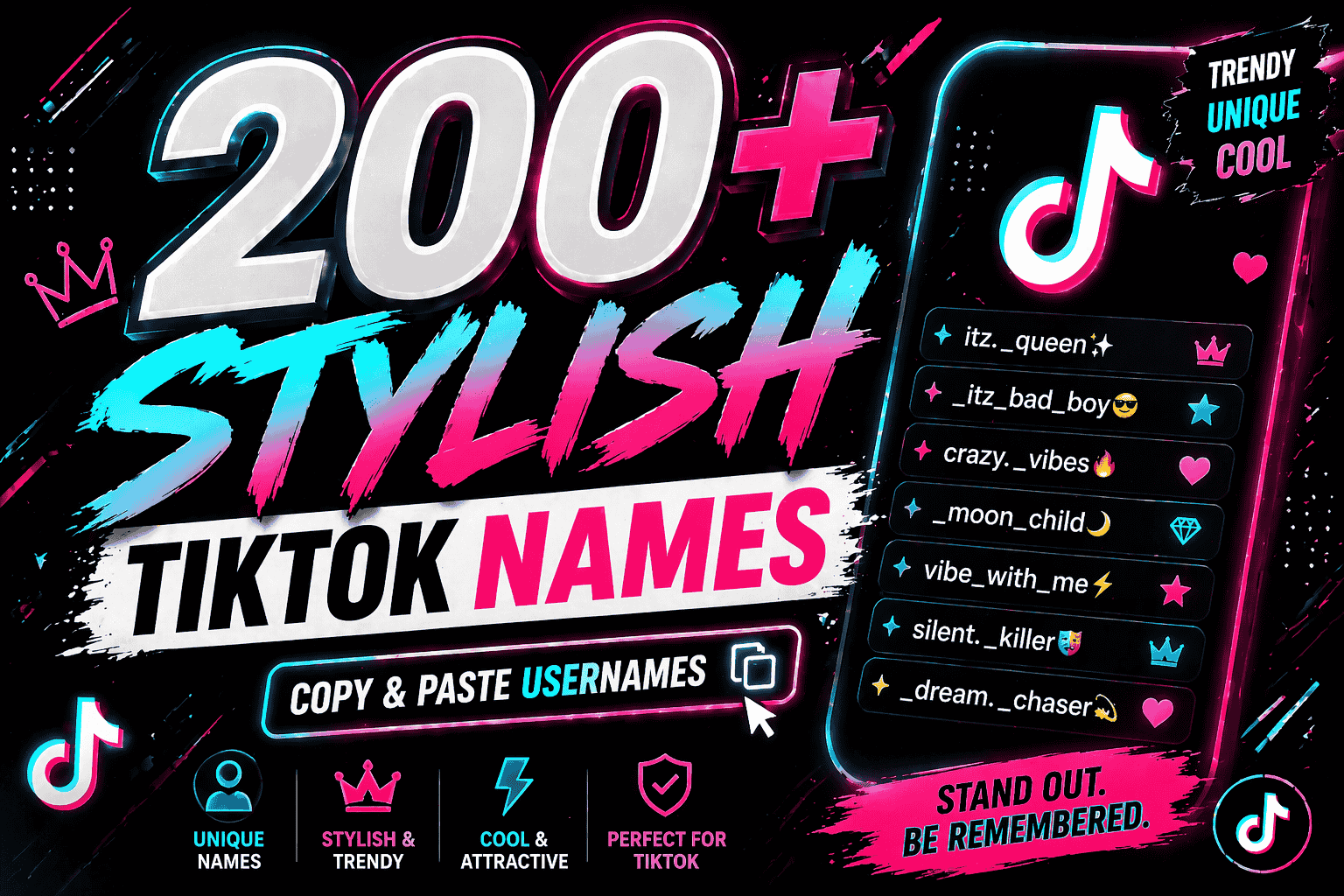 200+ Stylish TikTok Names – Copy & Paste Usernames