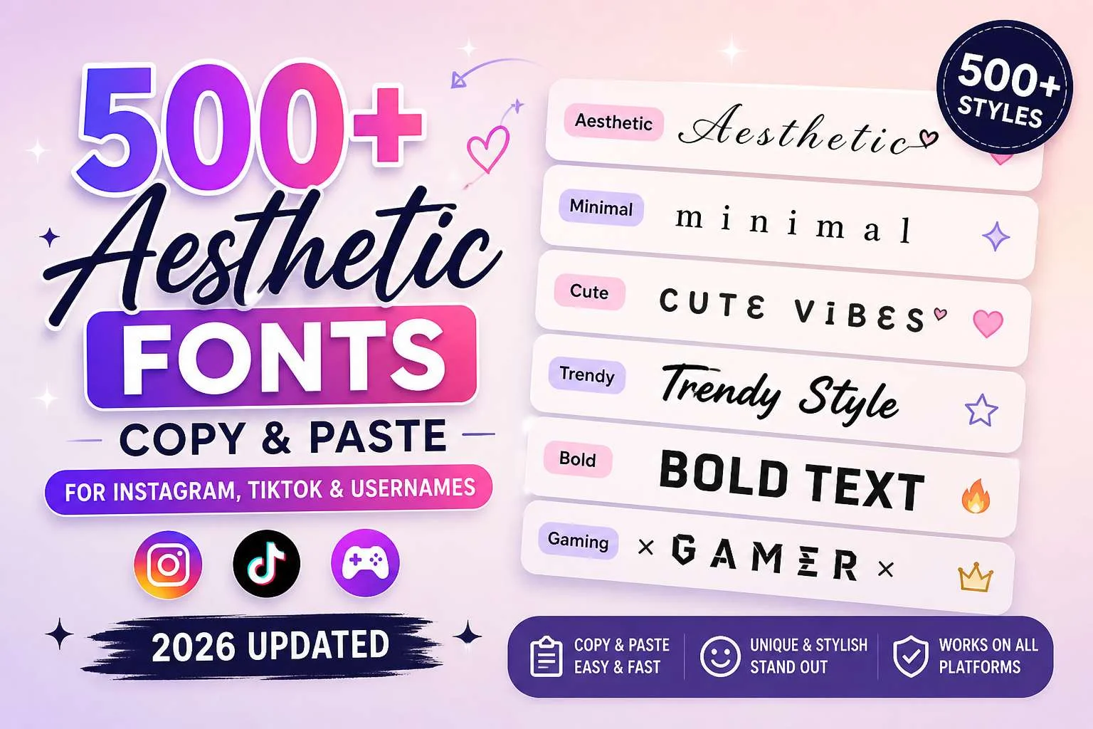 500+ Aesthetic Fonts Copy & Paste for Instagram, TikTok & Usernames