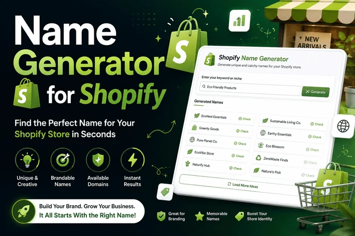 Name Generator for Shopify creating creative and brandable online store names